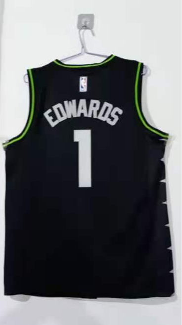 Men Minnesota Timberwolves 1 Edwards Black Adidas NBA Jerseys
